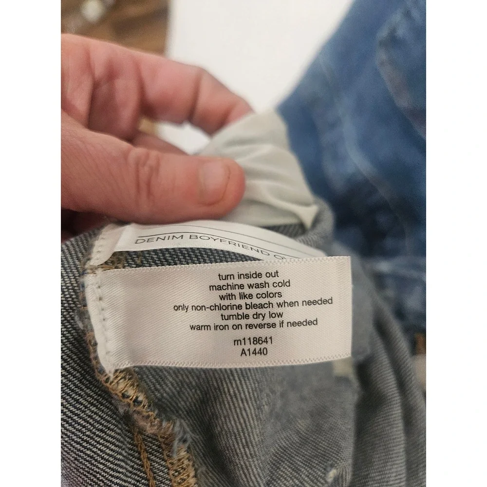 Lane Bryant Rainbow Strap Denim Boyfriend Overalls Shorts Distressed Blu Size 28 - Picture 5 of 9